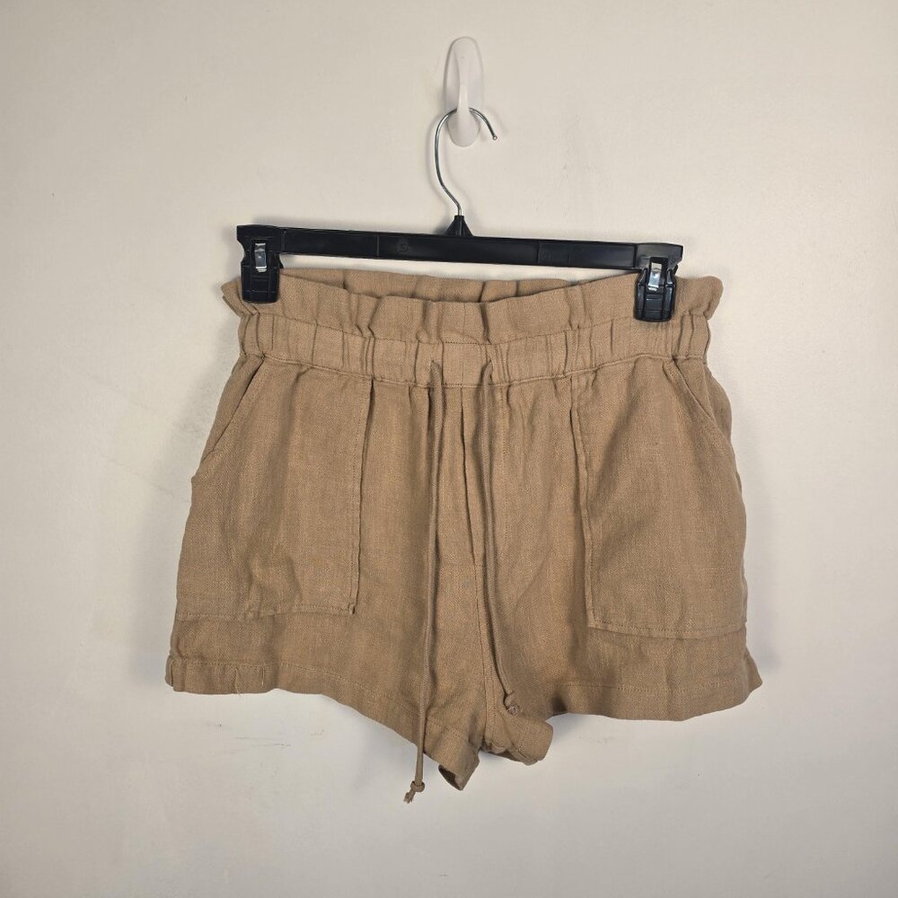 Ramie Paperbag Shorts Beige High Rise Drawstring Medium